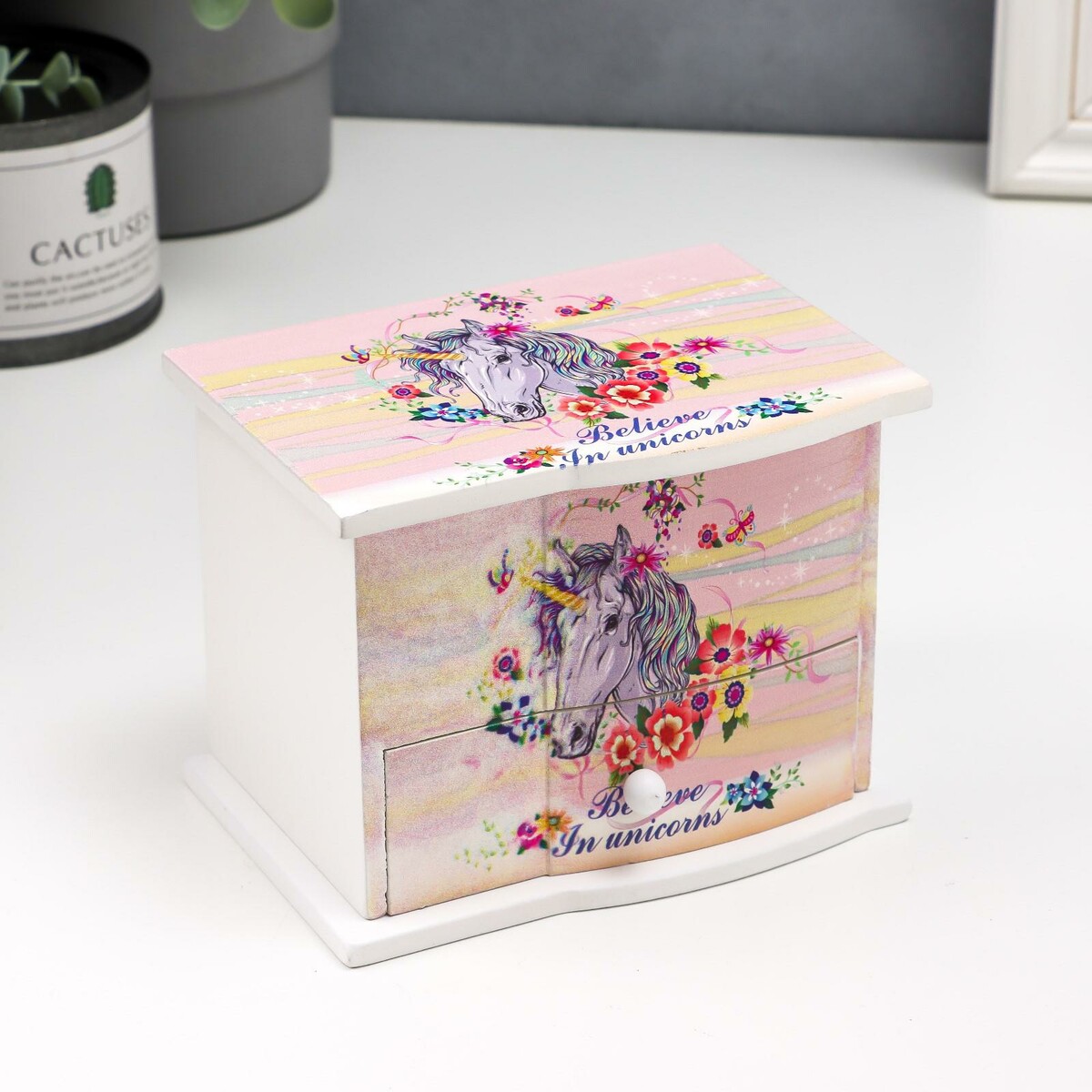 

Шкатулка дерево комод 1 ящик музыкальная, Разноцветный