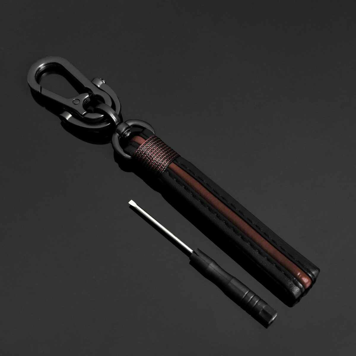 Брелок для ключей, петля кожа pu с карабином, кожа pu No brand, цвет коричневый 0992497 - фото 2