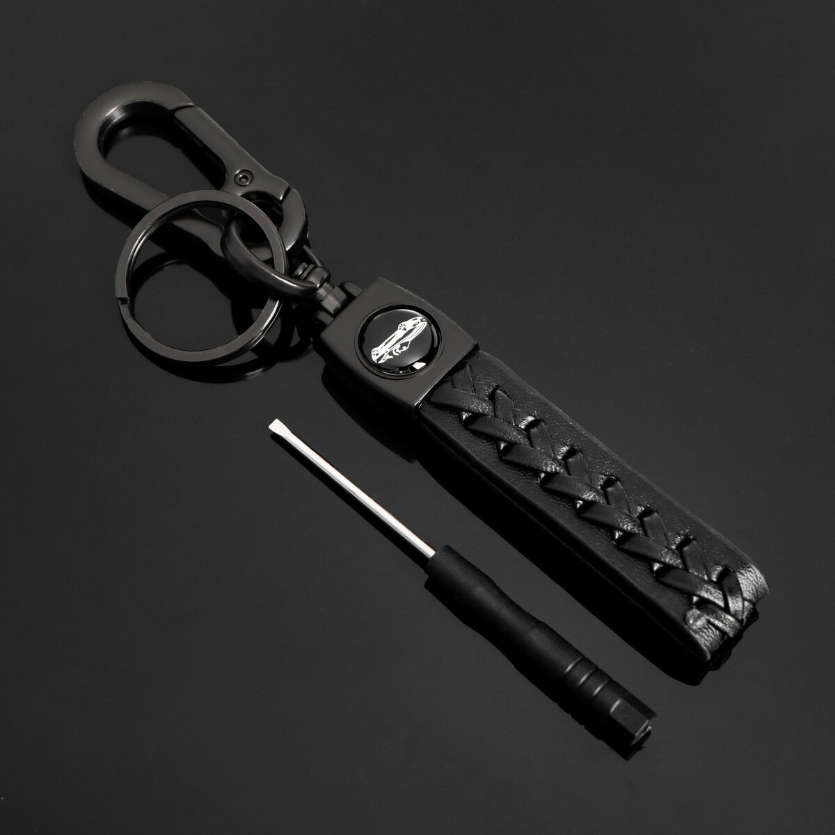 Брелок для ключей, петля кожа pu с карабином, кожа pu черный No brand 0992536 - фото 2