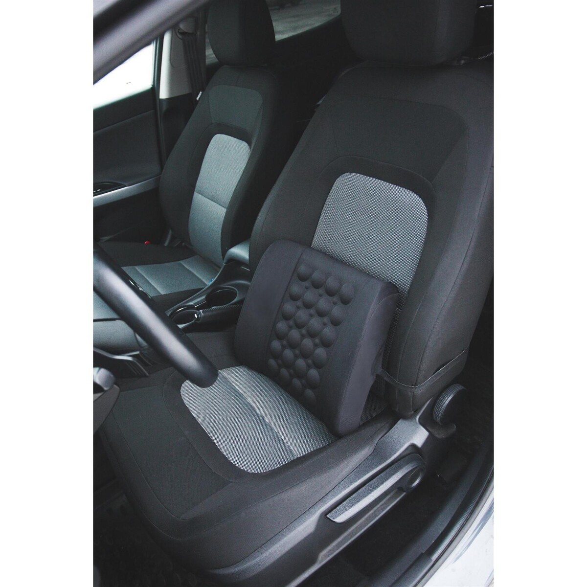 Ортопедическая подушка на спинку сиденья с вибромассажером 12 в чехлы на сиденья в автомобиль torso premium 11 предметов серый