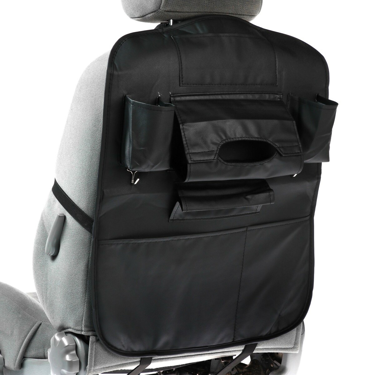 фото Органайзер на спинку сиденья 62×44 см, кож.зам, черный no brand