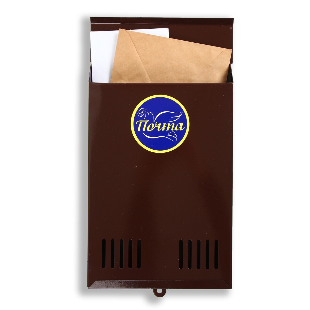 Ящик почтовый без замка (с петлей), вертикальный, коричневый