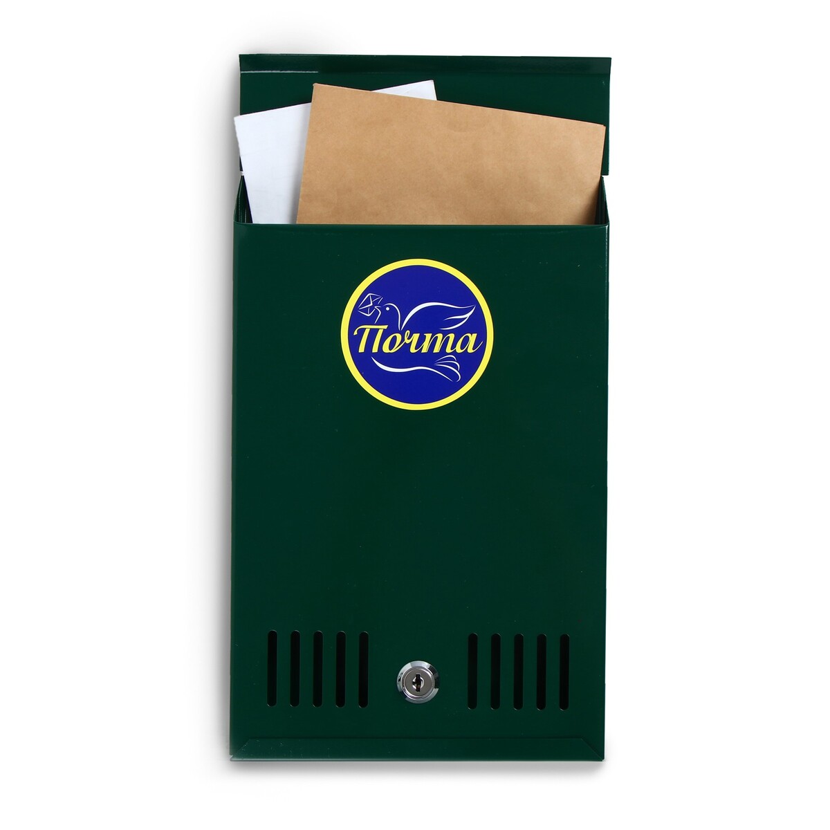 Ящик почтовый с замком, вертикальный, зеленый ящик почтовый 4010в зеленая патина