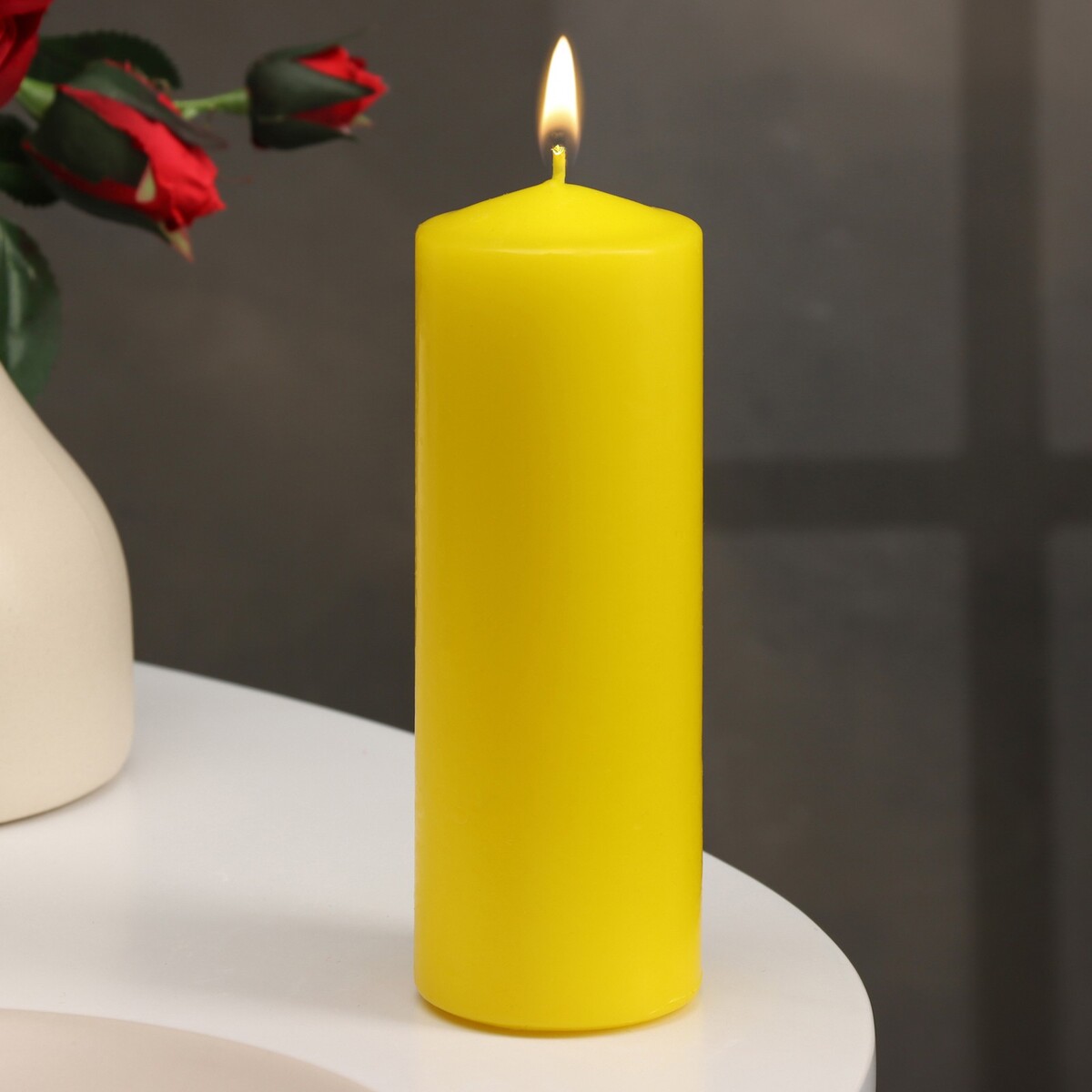 Свеча - цилиндр, 5х15 см, желтая лакированная, 14 ч свеча цилиндр 4×6 см 9 ч каштан