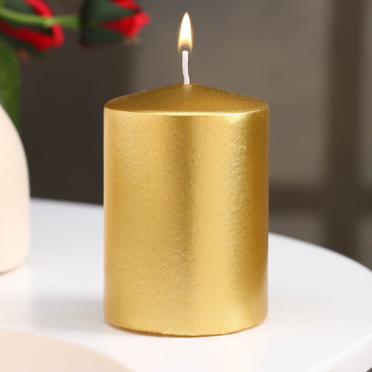 Свеча - цилиндр парафиновая, лакированная, золотой металлик, 5,6×8 см свеча античная 2 3х 25 см лакированная тиффани металлик