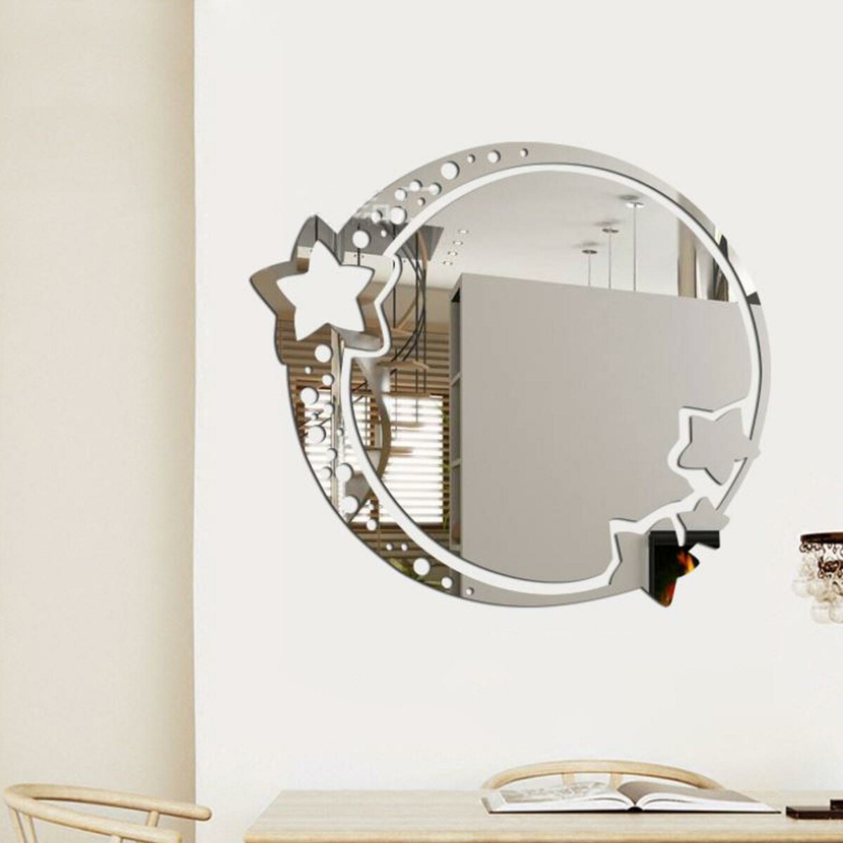 Зеркало настенное, наклейки интерьерные, зеркальные, декор на стену, панно 22 х 19 см зеркало
