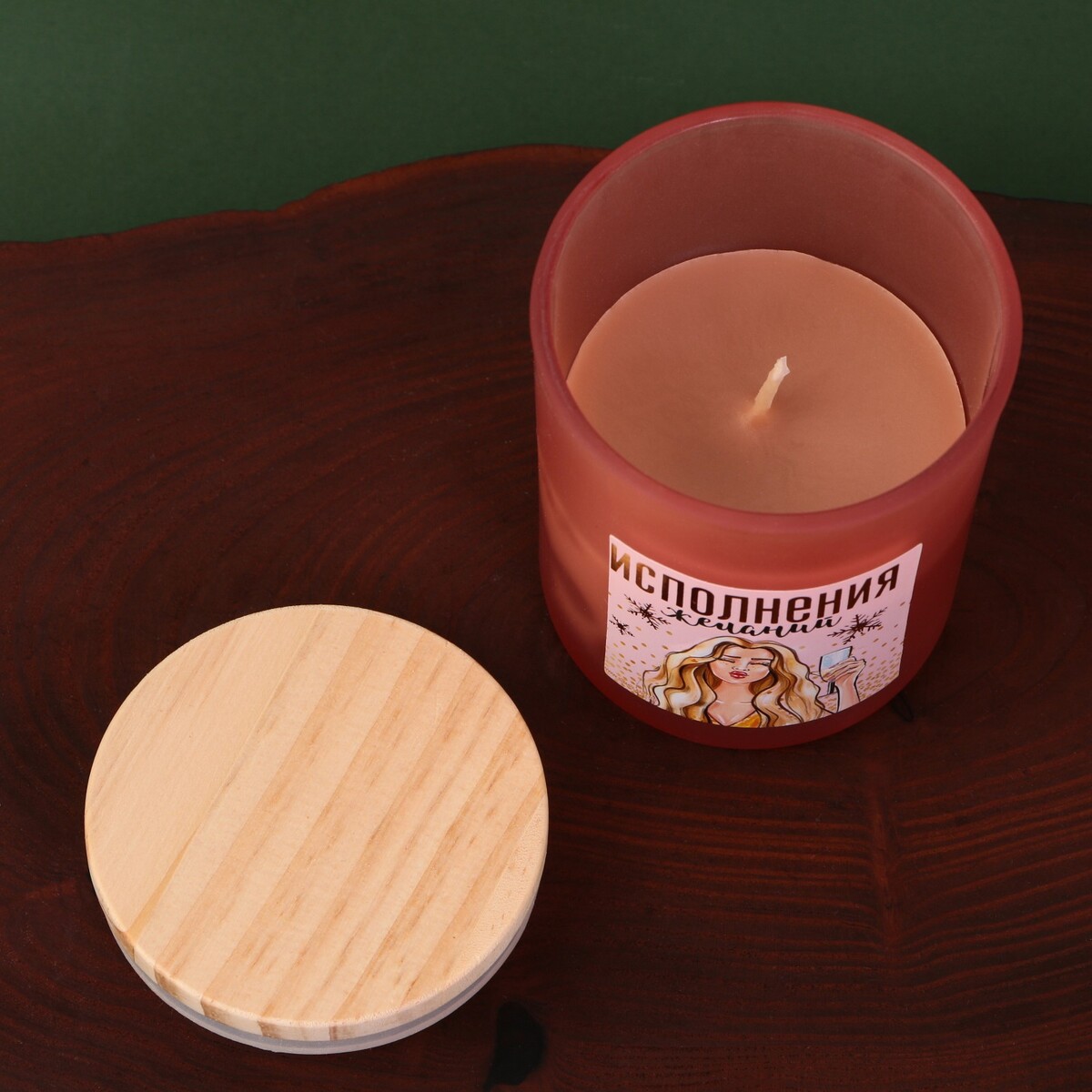 Свеча с деревянной крышкой No brand, цвет розовый 0999510 - фото 4