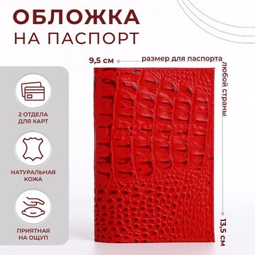 Обложка для паспорта, кайман, цвет красн