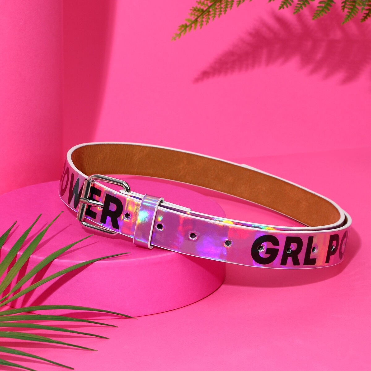 

Ремень женский из зеркальной кожи girl power, Разноцветный;микс