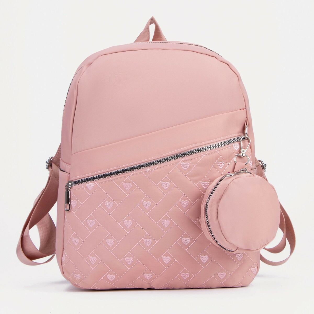 Рюкзак на молнии, наружный карман, 2 боковых кармана, кошелёк, цвет розовый, No brand