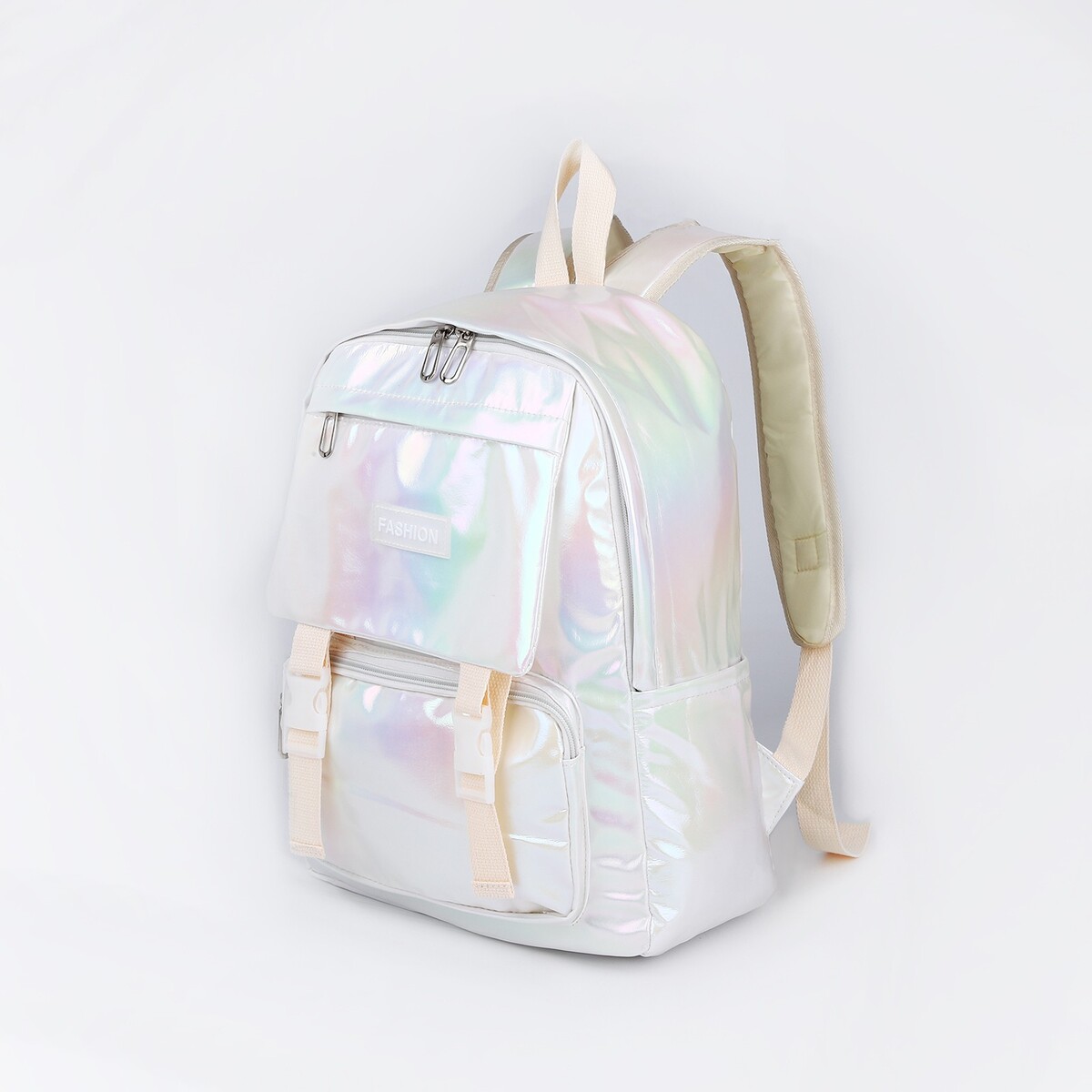 Рюкзак молодежный из текстиля на молнии, 4 кармана, цвет белый No brand
