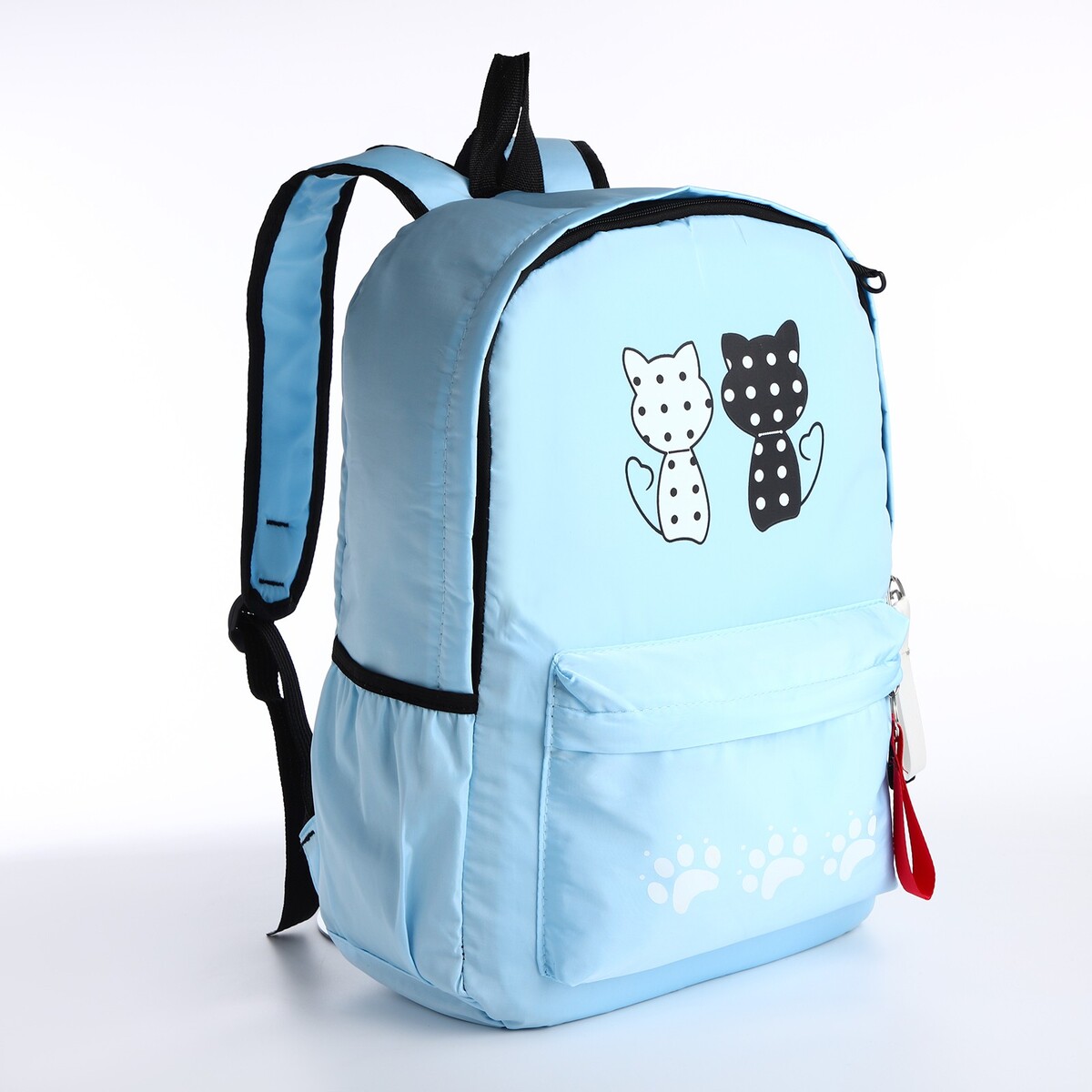 Рюкзак молодежный из текстиля, 3 кармана, кошелек, цвет голубой