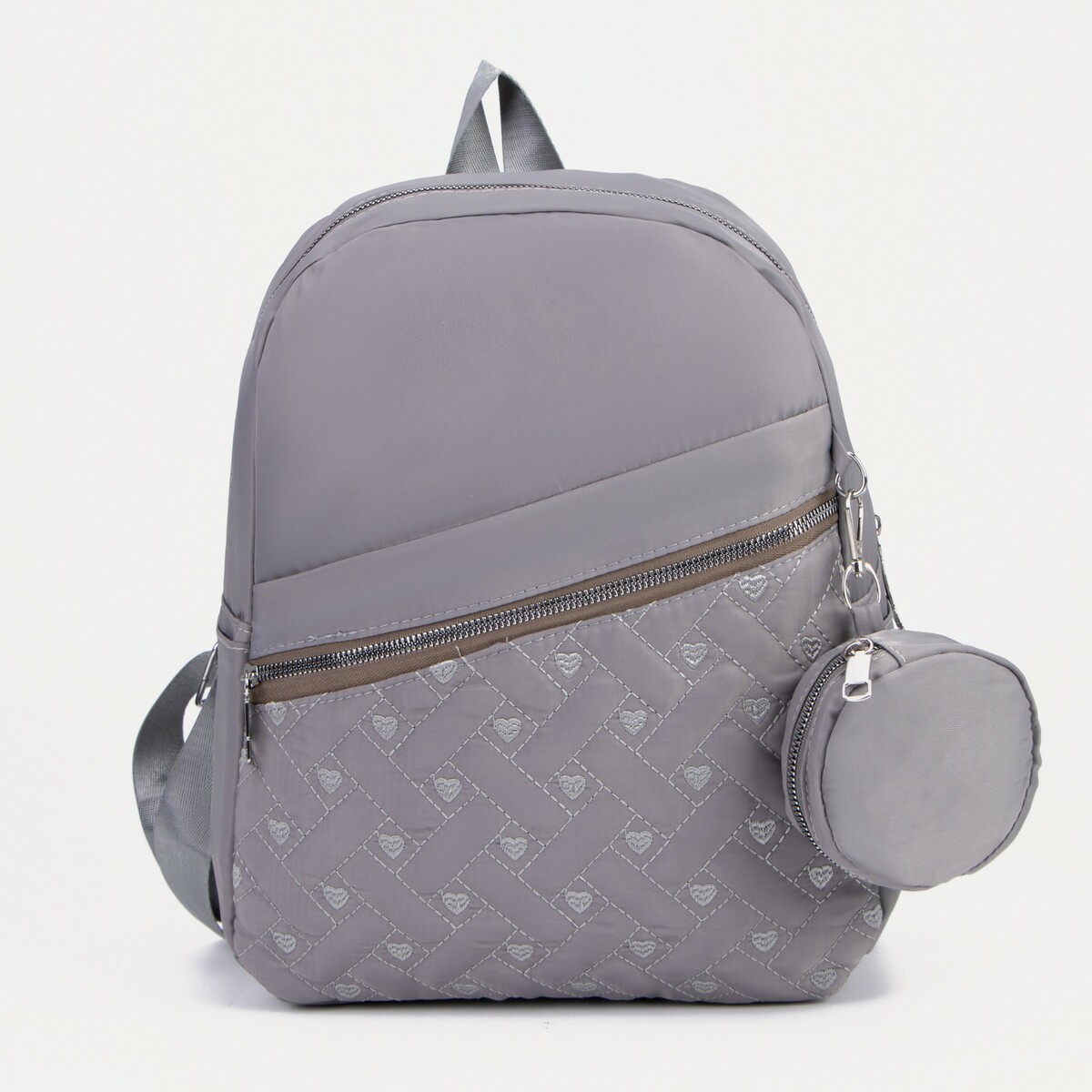 Рюкзак на молнии, наружный карман, 2 боковых кармана, кошелек, цвет серый, No brand
