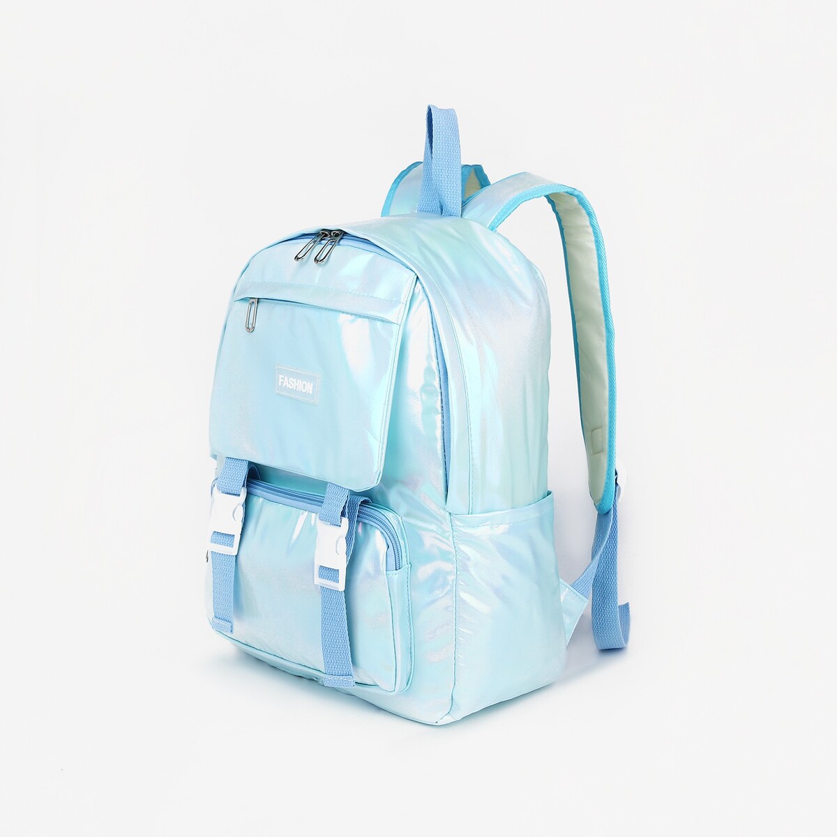 Рюкзак молодежный из текстиля на молнии, 4 кармана, цвет голубой