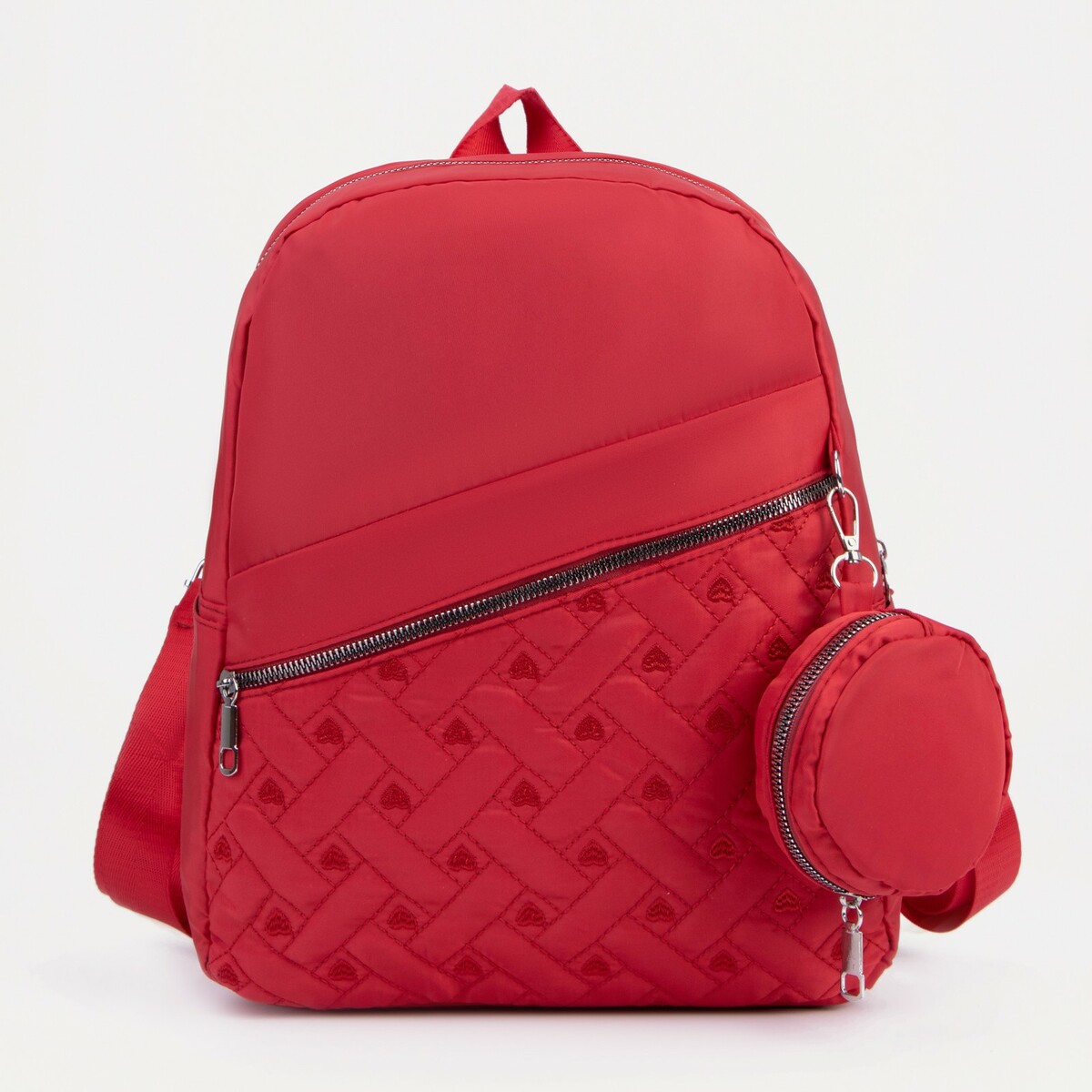 Рюкзак на молнии, наружный карман, 2 боковых кармана, кошелёк, цвет красный, No brand