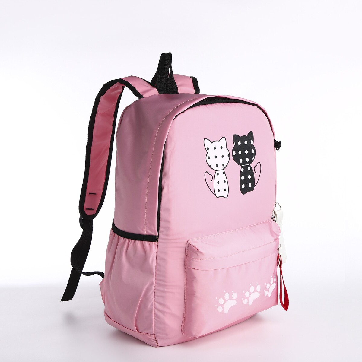 Рюкзак молодежный из текстиля, 3 кармана, кошелек, цвет розовый