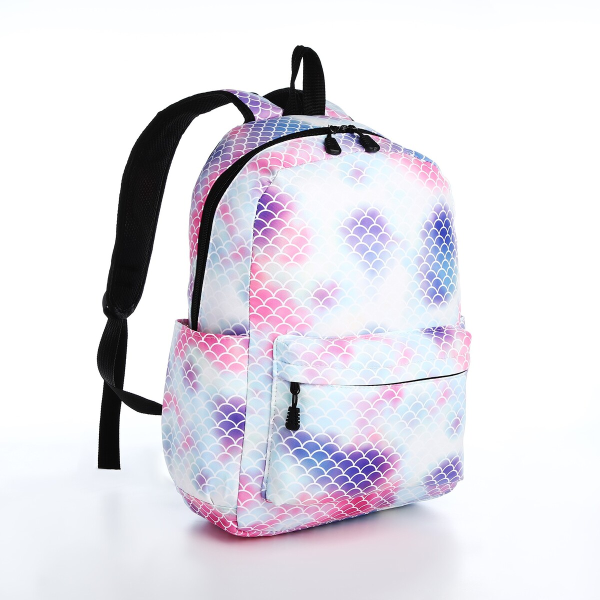 Рюкзак молодежный из текстиля на молнии, 3 кармана, поясная сумка, цвет голубой/белый/розовый
