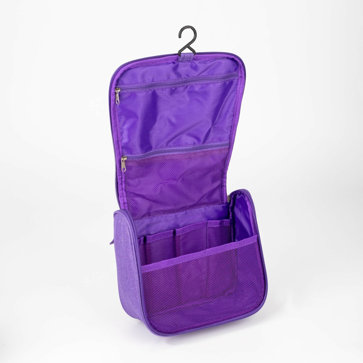 фото Косметичка-несессер на молнии, с крючком, наружный карман, цвет фиолетовый no brand
