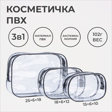 Набор косметичек 3 в 1 на молниях, цвет 