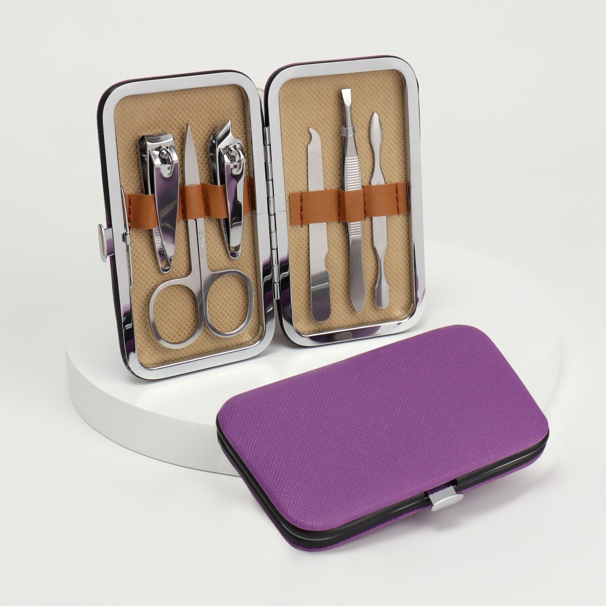 Набор маникюрный, 6 предметов, в футляре, цвет фиолетовый набор кистей для макияжа 6 предметов pvc пакет фиолетовый