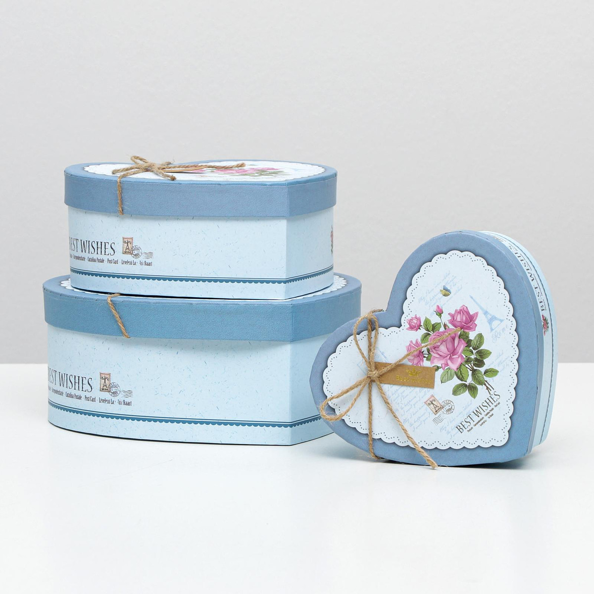 

Набор подарочных коробок 3 в 1 сердца, Голубой