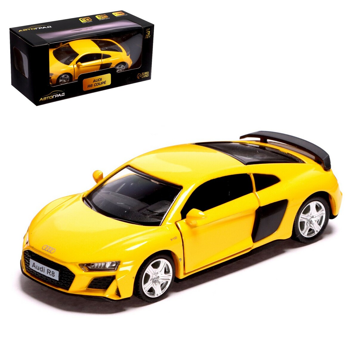 Машина металлическая audi r8 coupe, 1:32, инерция, открываются двери, цвет желтый детский электромобиль audi rs q8 12v 2wd hl518 lux red