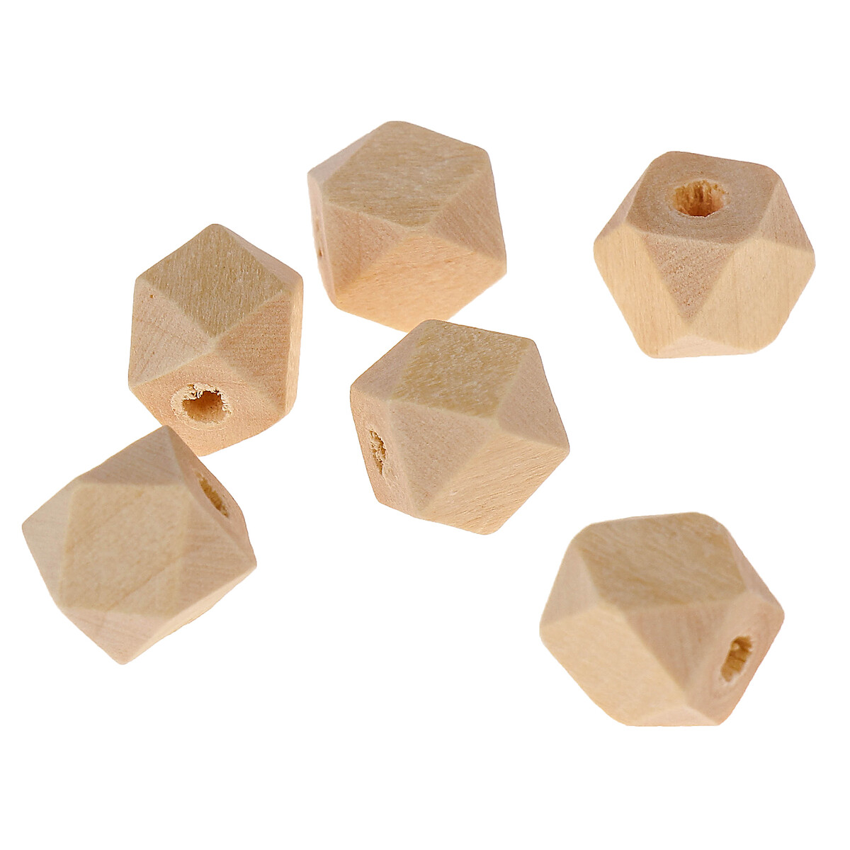 Бусины деревянные многогранники 10х10 мм (набор 6 шт) без покрытия многогранники