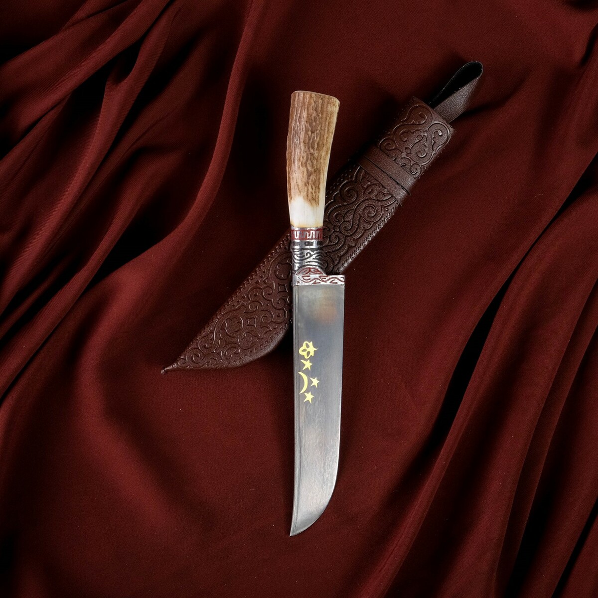 Нож пчак шархон, рукоять из рога косули малая, гарда с гравировкой нож пчак шархон текстолит олово чирчик 11 12 см