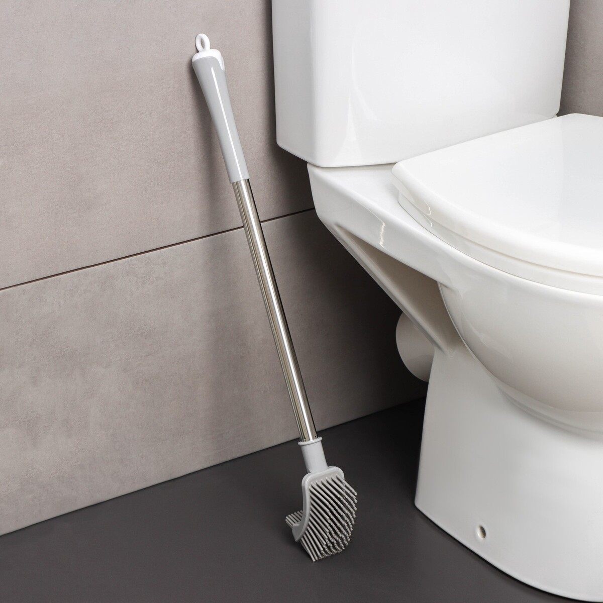 Ёрш для унитаза доляна, силиконовый, 10×6×58 см, цвет серый туалетный блок bref color aktiv очная свежесть в виде блока очистителя для унитаза средство для