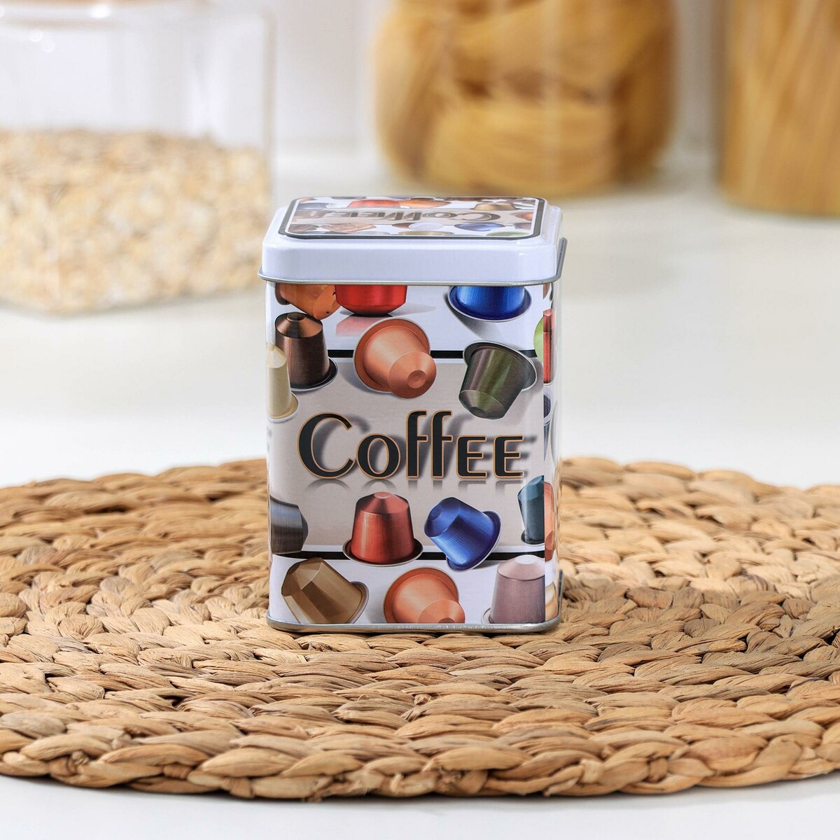 

Банка для сыпучих продуктов coffee, 10×7,5×7,5 см, Белый