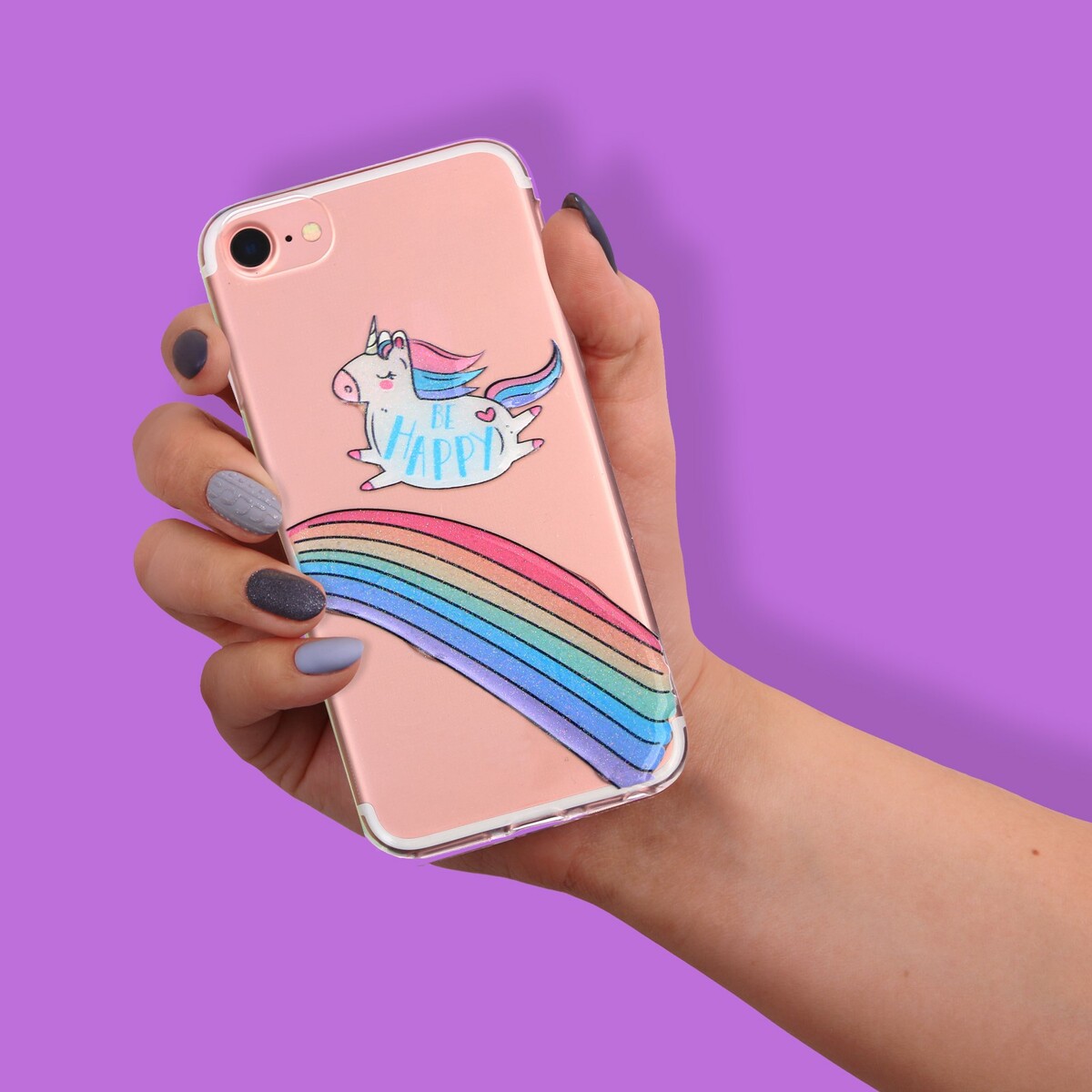 

Чехол для телефона iphone 6, 6s, 7 с эпоксидными элементами be happy, 6.5 × 14 см, Прозрачный;разноцветный