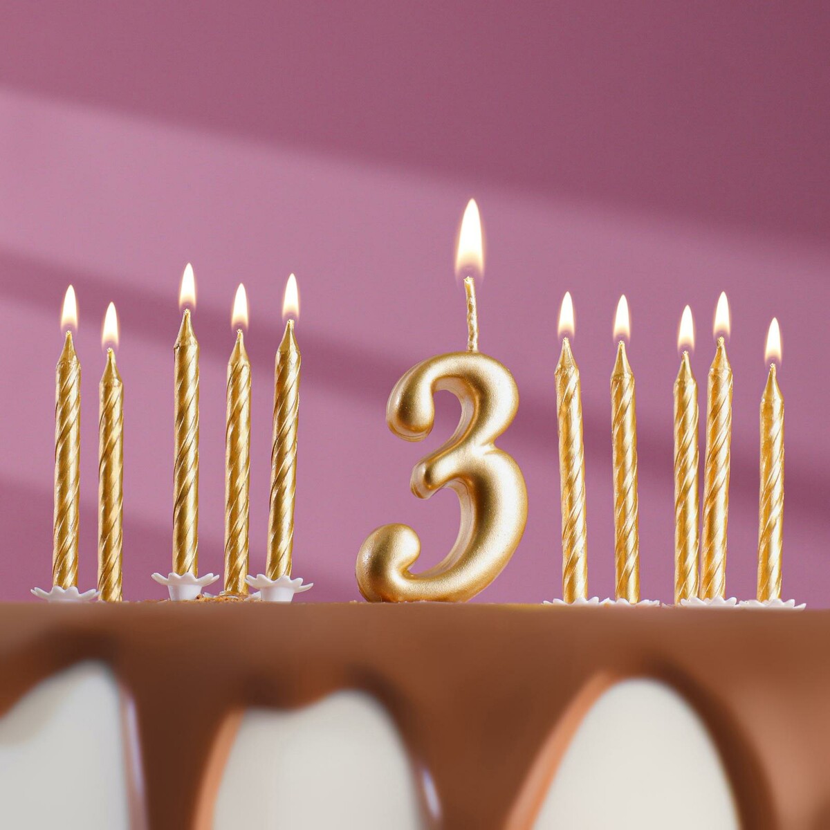 Набор свечей для торта (2 в 1) золотая цифра
