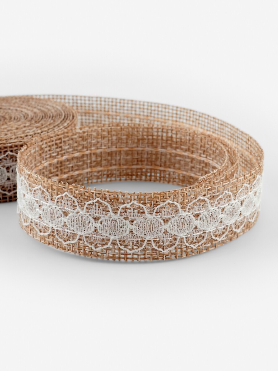 

Лента текстильная, Бежевый;белый