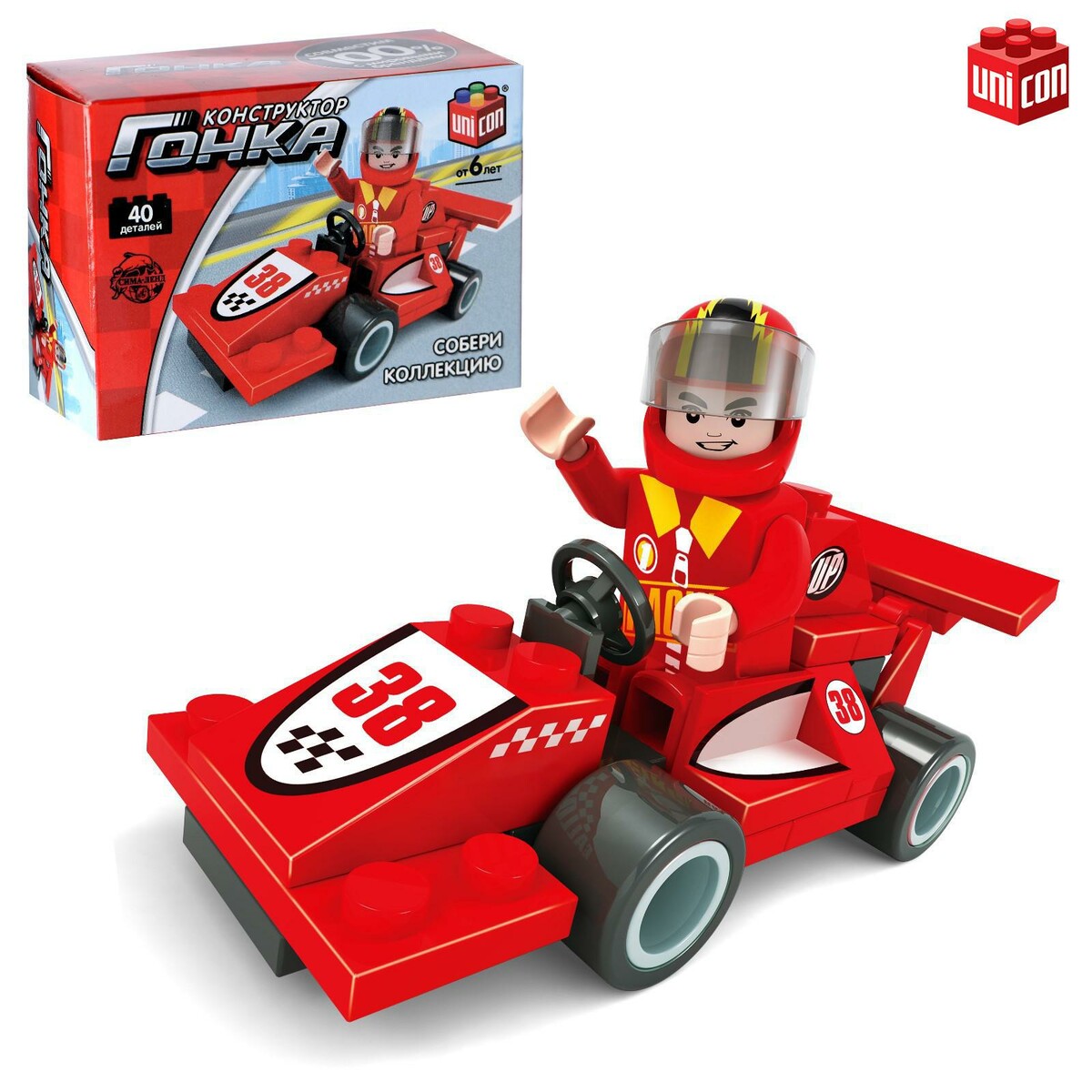 Конструктор гоночная машина unicon гонка, 40 деталей, 6+ раскраска danko toys гонка ргн 02 02
