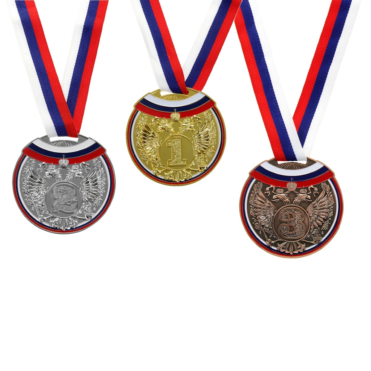 Медаль призовая 014 диам 7 см. 2 место, триколор. цвет сер. с лентой медаль призовая 002 диам 5 см 1 место триколор зол с лентой