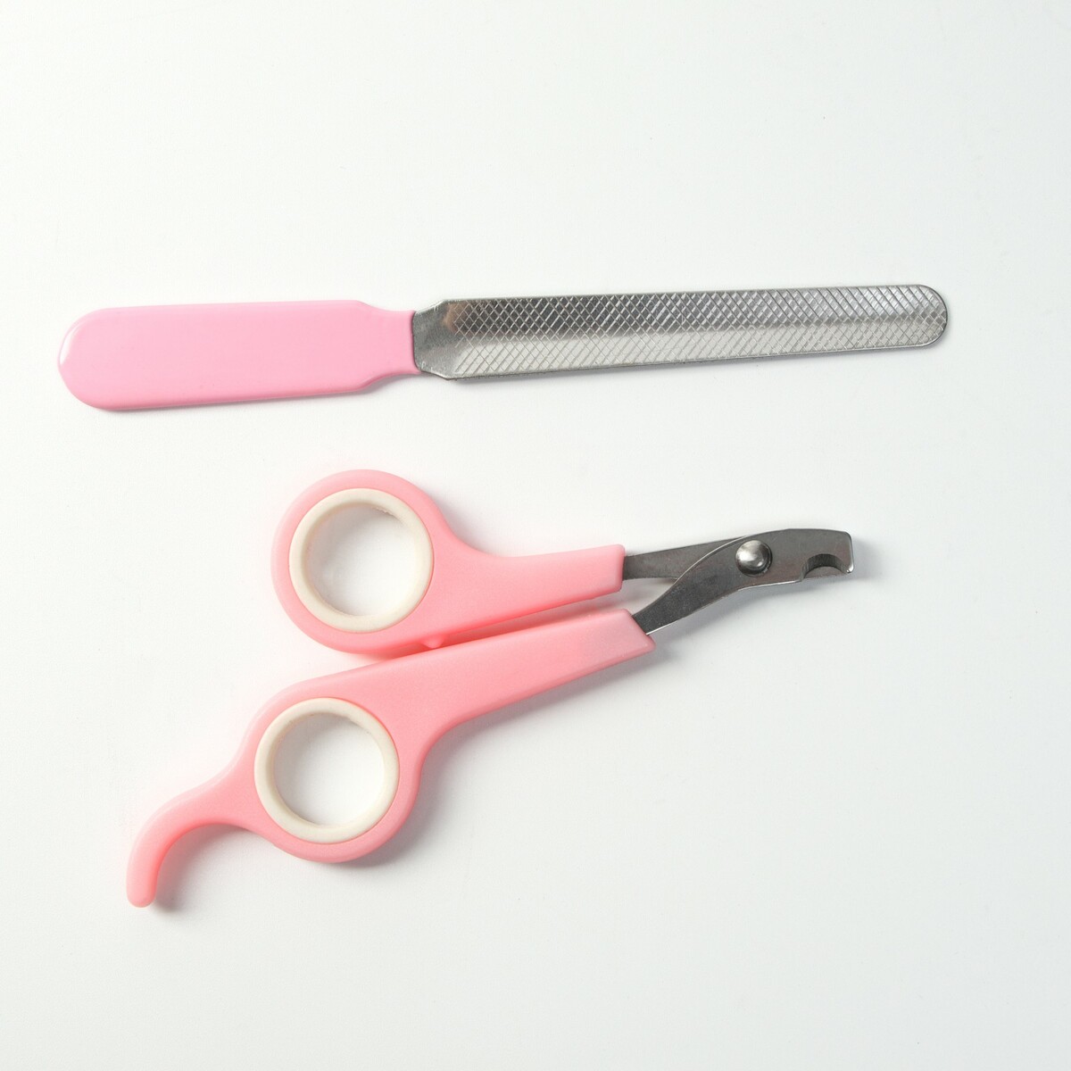 фото Набор по уходу за когтями: ножницы-когтерезы (отверстие 6 мм) и пилка, розовый с белым пижон
