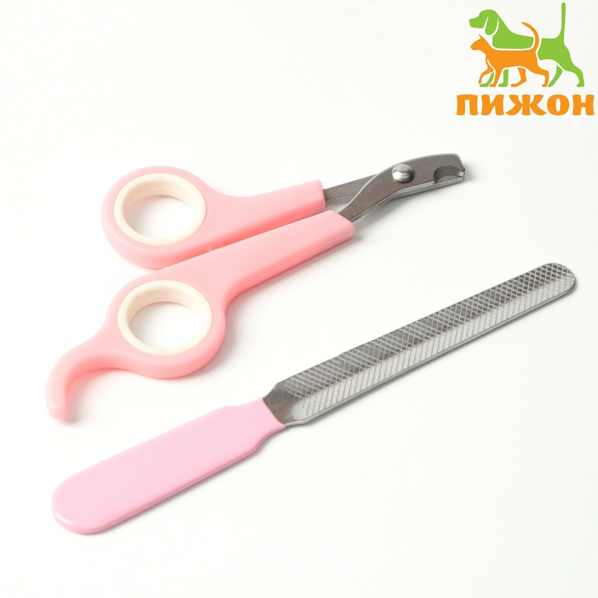 Набор по уходу за когтями: ножницы-когтерезы (отверстие 6 мм) и пилка, розовый с белым ножницы когтерезы изогнутые отверстие 7 мм бордовые с серым