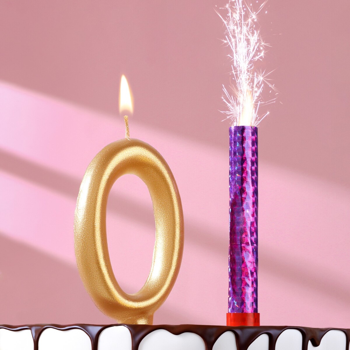 Набор свеча для торта цифра 0 гигант, золотая, с фонтаном, 9,5 см набор ароматических свечей 70 г bougies la francaise 2 шт золотая лилия