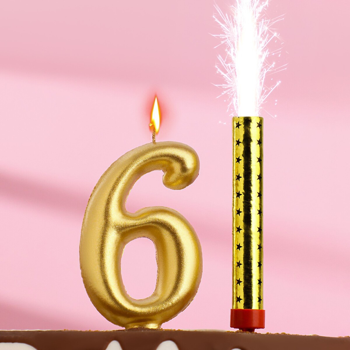 Набор свеча для торта цифра 6 гигант, золотая, с фонтаном, 9,5 см свеча для торта цифра золотая 7 8 см цифра 2