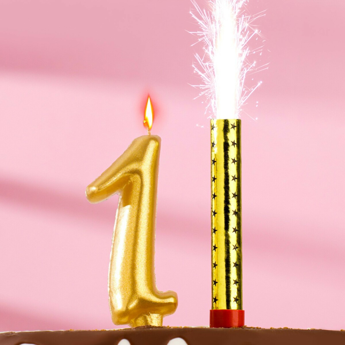 Набор свеча для торта цифра 1 гигант, золотая, с фонтаном, 9,5 см лазурный гигант