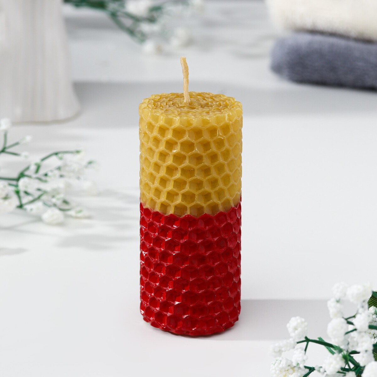 Свеча из вощины, медово-красная, 8 см свеча из вощины с эвкалиптом