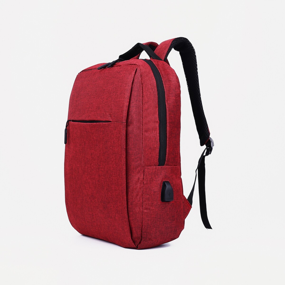 Рюкзак на молнии, 2 наружных кармана, с usb, цвет красный, No brand