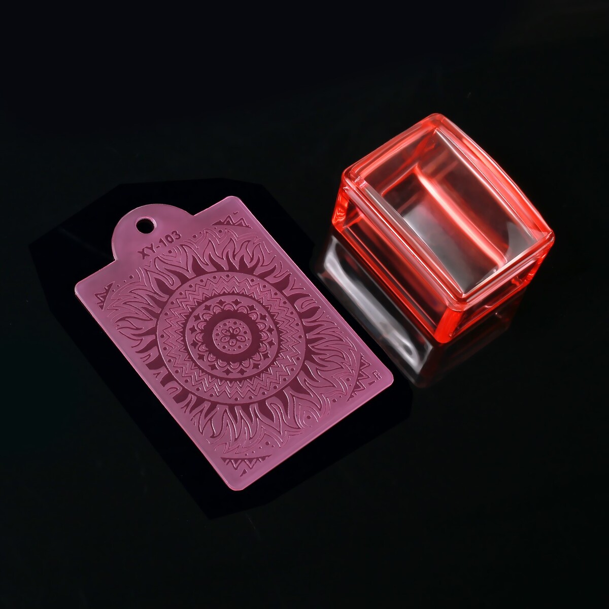 Набор для стемпинга, 2 предмета: штампик 3,5 × 2,5 см, скребок-пластина 5,4 × 4,2, цвет красный/прозрачный диск d51 мм johns 25 кг dr71022 25с красный