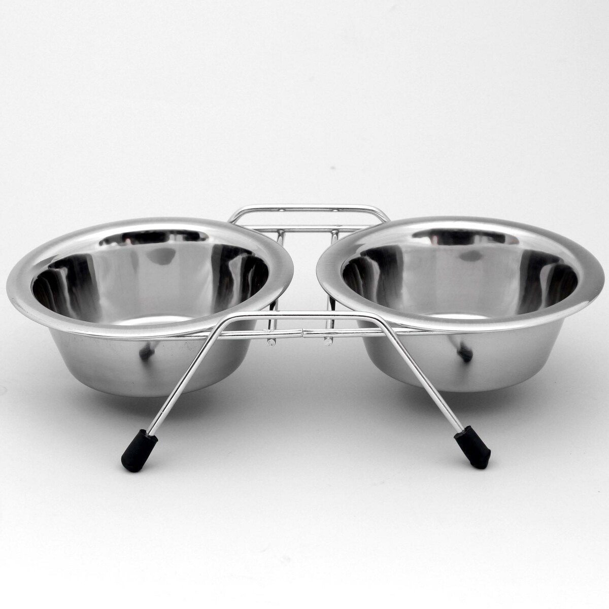 Набор: миска двойная на подставке, 2 х 240 мл миска прозрачная на белой подставке 10 х 12 х 13 5 см