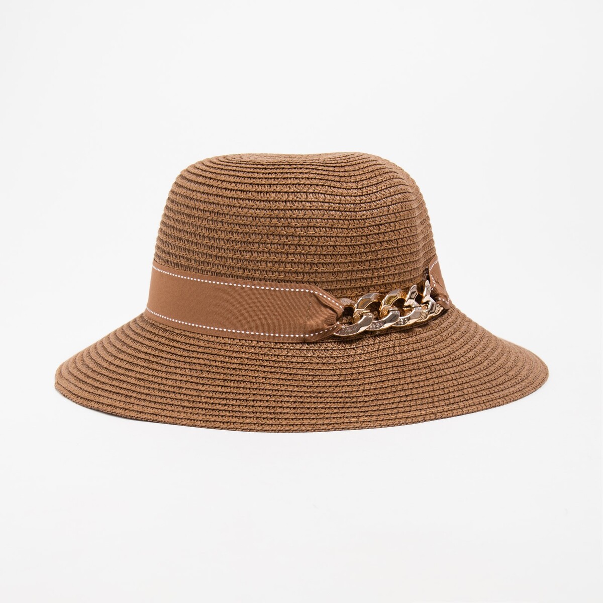 Шляпа женская с цепочкой minaku цвет коричневый, размер 56-58, MINAKU