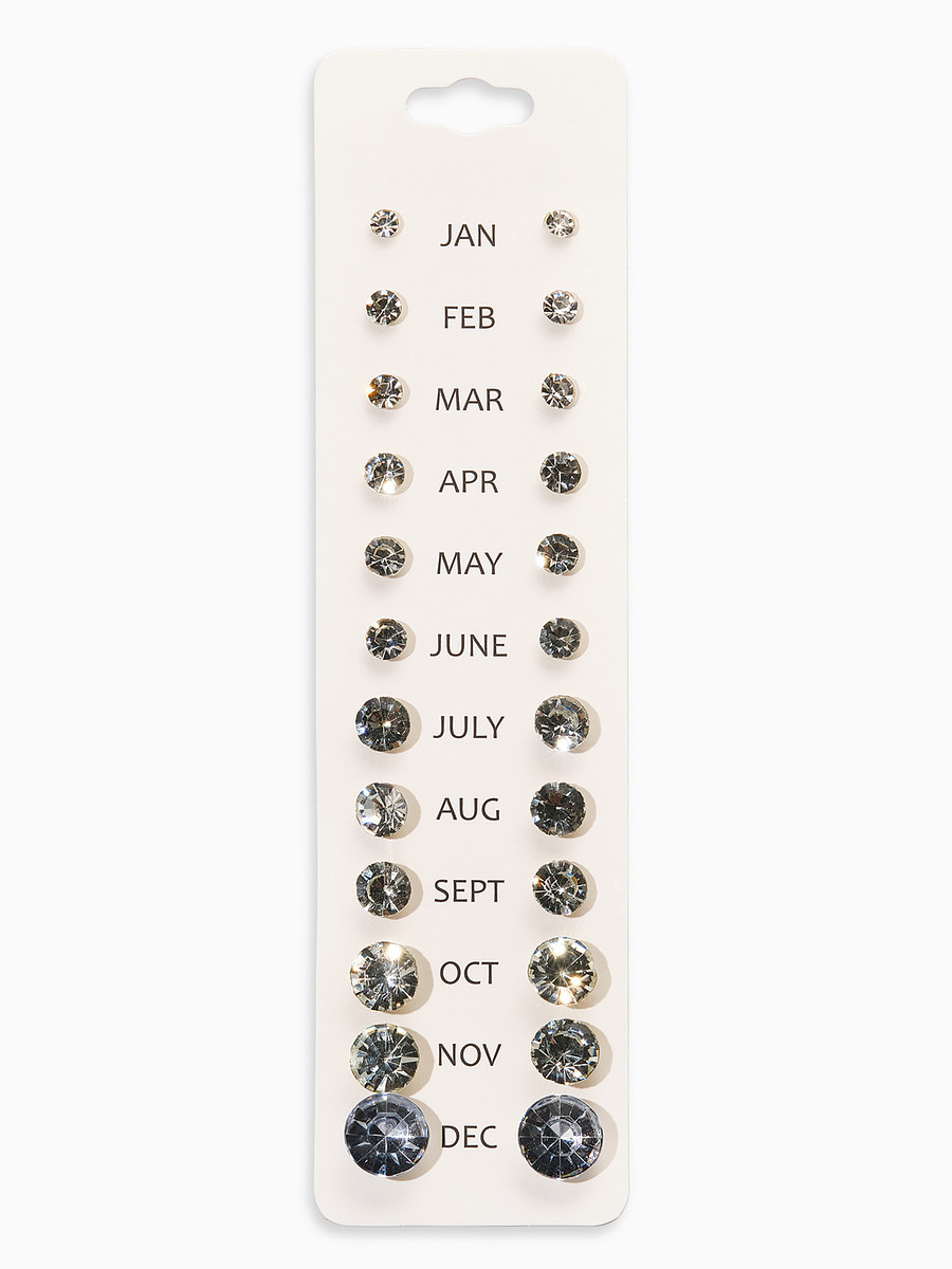 

Серьги пусеты one year, 12 пар, классика, белые в серебре, Белый