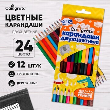 Карандаши двусторонние, заточенные, 12 ш