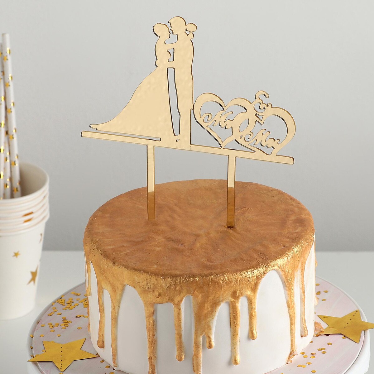 Топпер для торта, 12×12 см, цвет золото топпер для торта