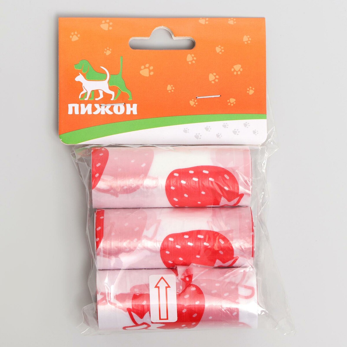 Пакеты для уборки за собаками с печатью (3 рулона по 15 пакетов 29х21 см), белые, Пижон