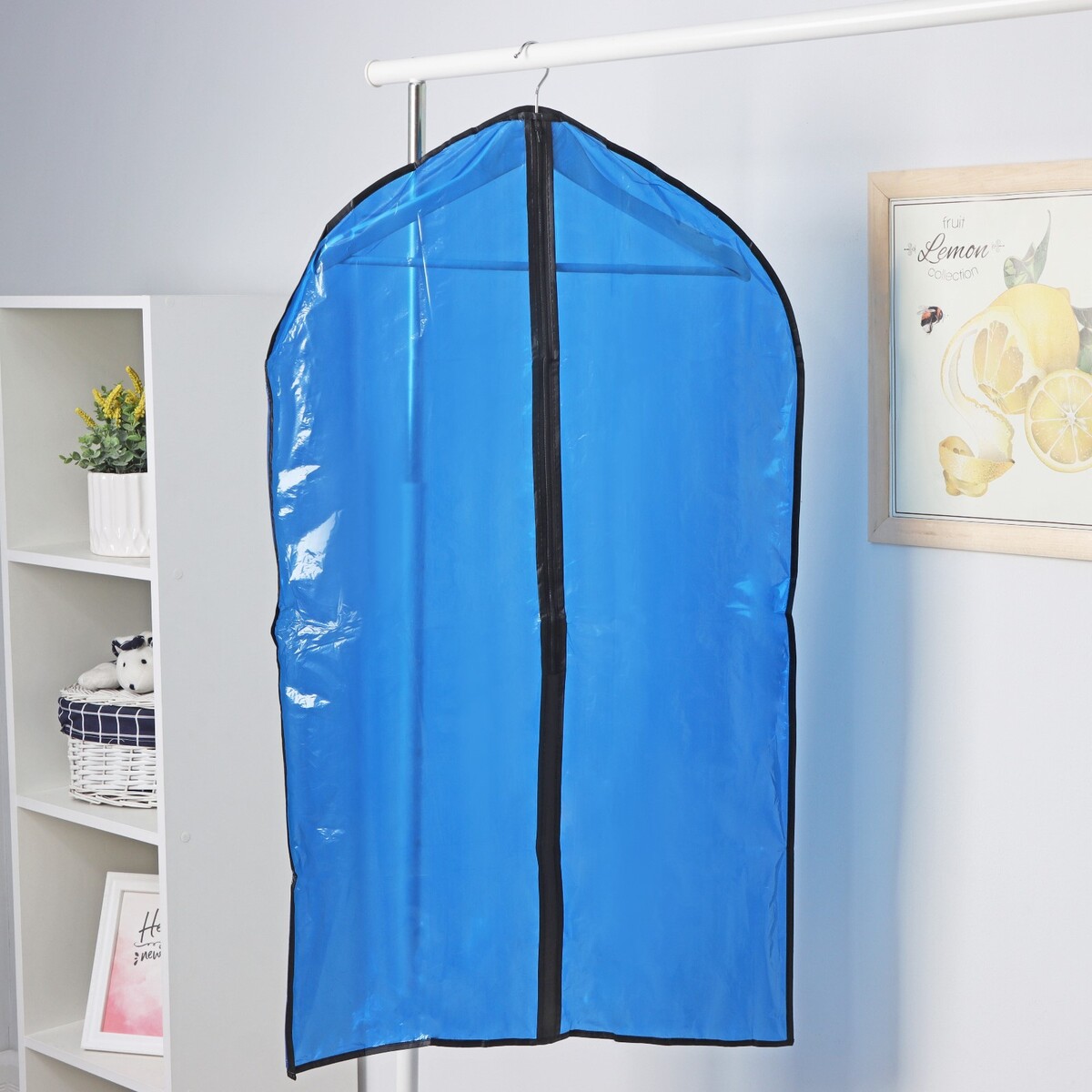 Чехол для одежды доляна, 60×102 см, peva, цвет синий, прозрачный